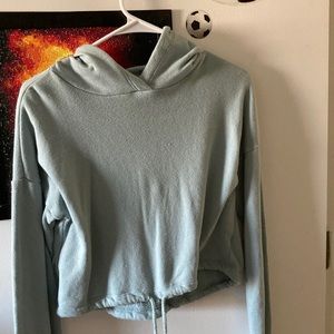 Cropped tee with hood, blue, small